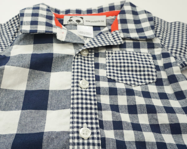 Navy Blue Plaid Print Romper