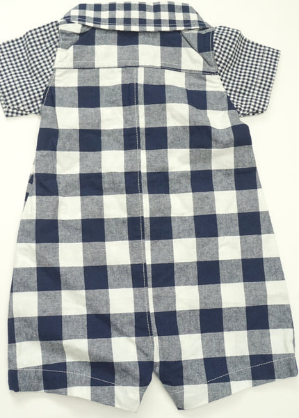 Navy Blue Plaid Print Romper