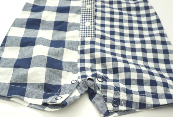 Navy Blue Plaid Print Romper