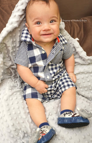 Navy Blue Plaid Print Romper