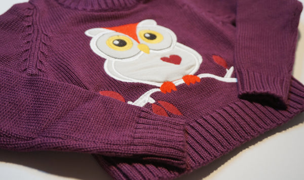 Organic Cotton Plum Owl Sweater